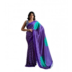 Women's Satin Crepe Printed Saree With Unstitched Blouse 5.5Mtr (Purple)