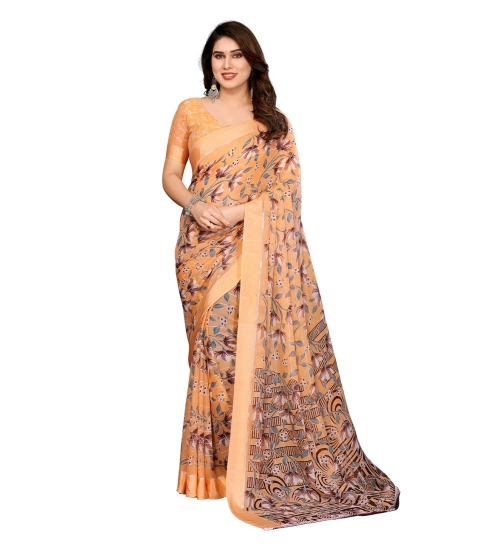 Women's Georgette Printed Saree With Unstitched Blouse 5.5Mtr (Orange)