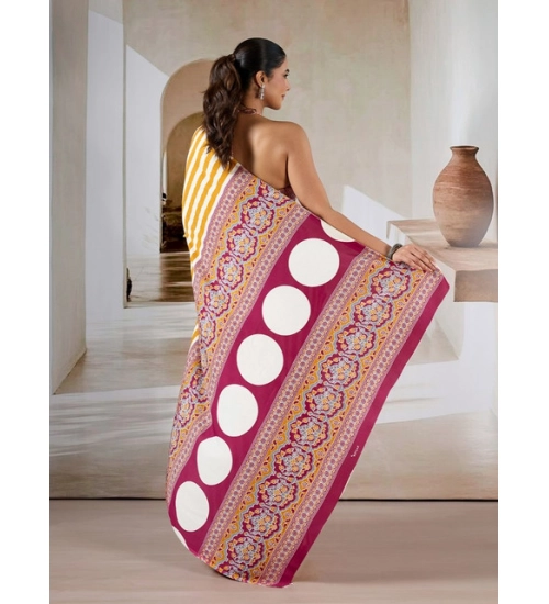 Women's Satin Crepe Printed Saree With Unstitched Blouse 5.5Mtr (Mustard)