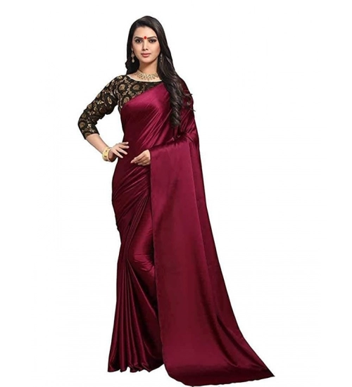 Women's Satin Solid Saree With Unstitched Blouse 5.5Mtr (Maroon)