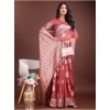 Women's Linen Cotton Printed Saree With Unstitched Blouse 5.5Mtr (Pink) Women's Linen Cotton Printed Saree With Unstitched Blouse 5.5Mtr (Pink)
