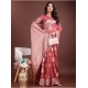Women's Linen Cotton Printed Saree With Unstitched Blouse 5.5Mtr (Pink)