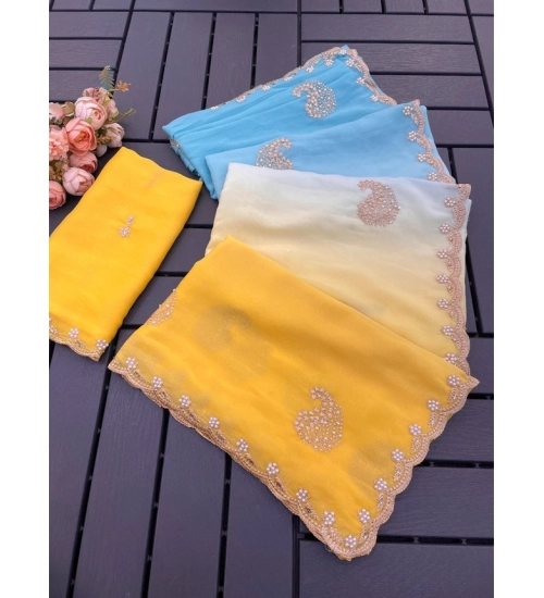 Women's Digital Printed  Geogette Saree With Unstitched Blouse (Yellow, 5-6 Mtrs)