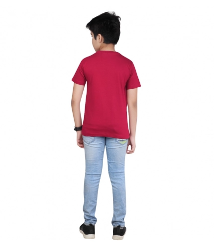 Boy's Cotton Grapic Printed Round Neck T-Shirt (Marron)