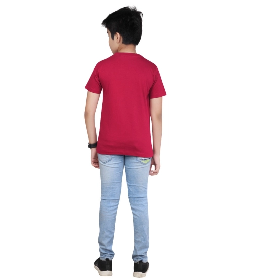 Boy's Cotton Grapic Printed Round Neck T-Shirt (Marron)