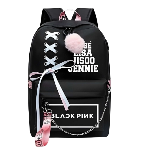 Unisex PU Leather Solid Medium Zipper Backpack (Black)