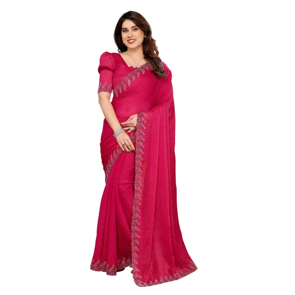 Women's Georgette Printed Saree With Unstitched Blouse 5.5Mtr (Pink)