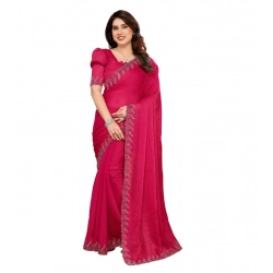 Women's Georgette Printed Saree With Unstitched Blouse 5.5Mtr (Pink)