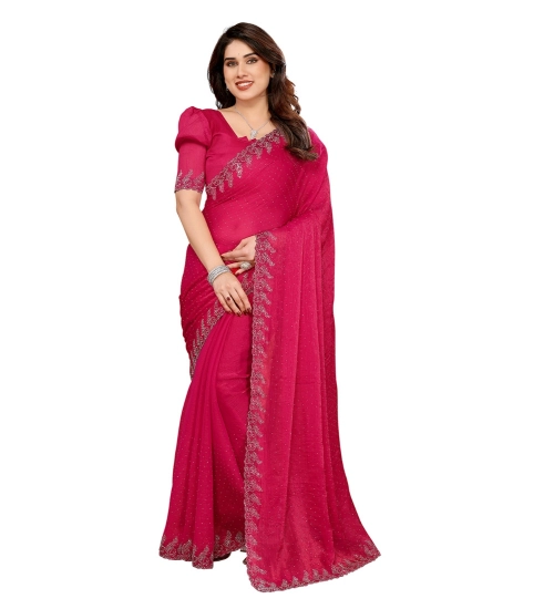 Women's Georgette Printed Saree With Unstitched Blouse 5.5Mtr (Pink)