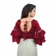 Women's Organza Solid V Neck Layered Ruffle Sleeve Readymade Blouse (Maroon Free Size , up to 38–40 Bust)-PID65854 Women's Organza Solid V Neck Layered Ruffle Sleeve Readymade Blouse (Maroon Free Size , up to 38–40 Bust)-PID65854