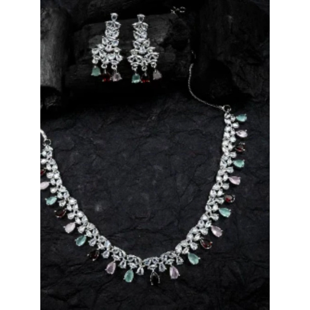 Women's Brass Silver Plated Necklace set (Multicolor)