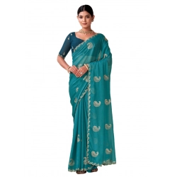 Women's Digital Printed  Georgette Saree With Unstitched Blouse (Sky, 5-6 Mtrs)
