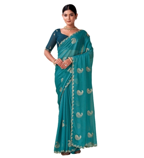 Women's Digital Printed  Georgette Saree With Unstitched Blouse (Sky, 5-6 Mtrs)