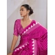 Women's Satin Crepe Printed Saree With Unstitched Blouse 5.5Mtr (Pink)
