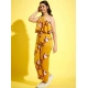 Girl's Polyester Crepe Floral Sleeveless Jumpsuit (Mustard)