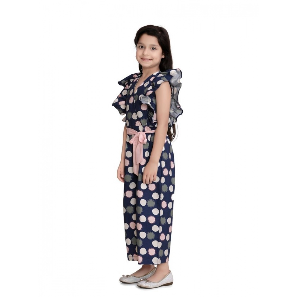 Girl's Rayon Polka Flutter Jumpsuit (Multicolor)