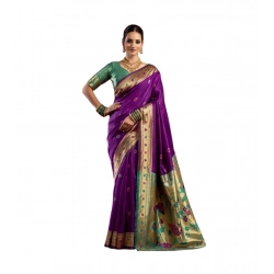Women's Silk Blend Woven Saree With Unstitched Blouse 5.5 Mtr (Purple)