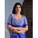 Women's Satin Crepe Printed Saree With Unstitched Blouse 5.5Mtr (Blue)