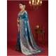 Women's Silk Blend Printed Saree With Unstitched Blouse 5.5Mtr (Teal Blue)