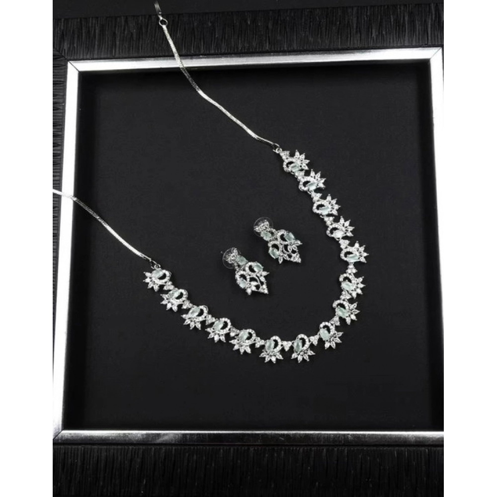 Women's Brass Silver Plated Necklace set (Turquoise)