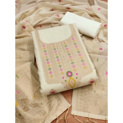 Women's Banarasi Silk Printed Unstitched Salwar Suit Material With Dupatta (White, 3Mtrs)