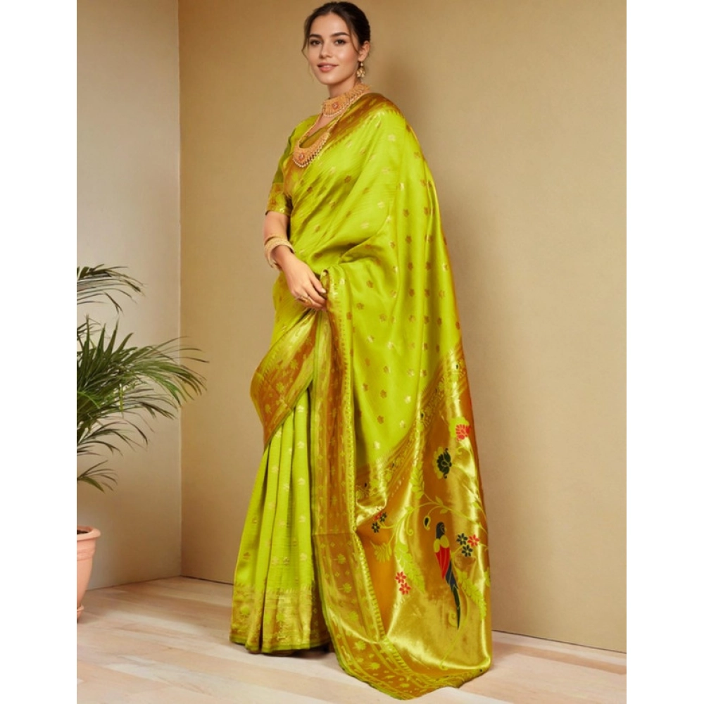 Women's Silk Blend Woven Saree With Unstitched Blouse 5.5Mtr (Lime-Green) Women's Silk Blend Woven Saree With Unstitched Blouse 5.5Mtr (Lime-Green)