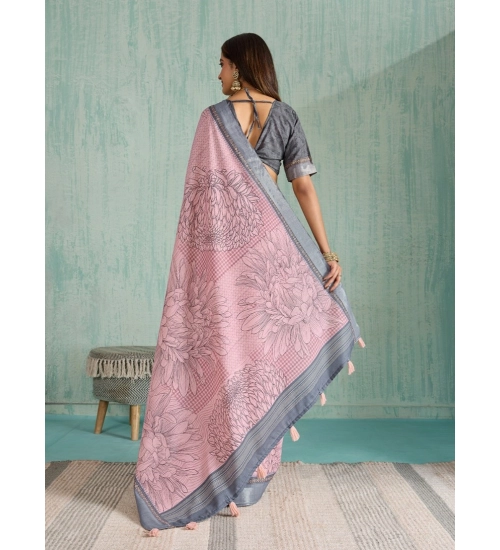 Women's Silk Blend Printed Saree With Unstitched Blouse 5.5Mtr (Pink)