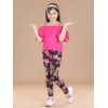 Girl's Cotton Floral Elasticated Jegging and Top Set (Black-Pink)