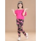 Girl's Cotton Floral Elasticated Jegging and Top Set (Black-Pink) Girl's Cotton Floral Elasticated Jegging and Top Set (Black-Pink)