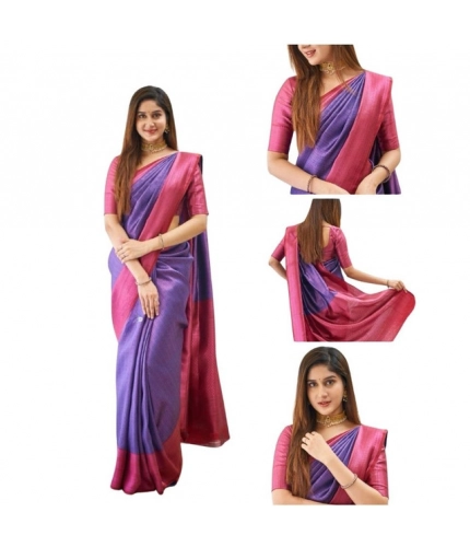 Women's Soft Lichi Silk Printed Saree With Unstitched Blouse 5.5Mtr (Purple)
