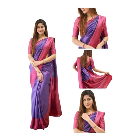 Women's Soft Lichi Silk Printed Saree With Unstitched Blouse 5.5Mtr (Purple)