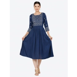 Women's Casual Rayon 3-4th Sleeves Kurti (Blue)