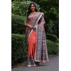 Women's Faux_Tussar Ethnic_Print Saree With Unstitched Blouse 5.5Mtr (Rust)
