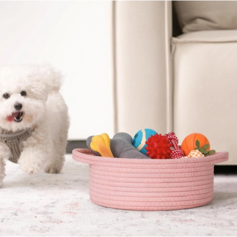 Cotton 8x3 Inch Round Bedside Organizer (Pink)