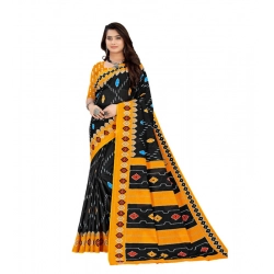 Women's Soft Pure Cotton Printed Saree With Unstitched Blouse 5.5Mtr (Black)