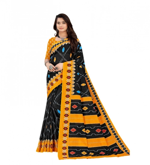 Women's Soft Pure Cotton Printed Saree With Unstitched Blouse 5.5Mtr (Black)
