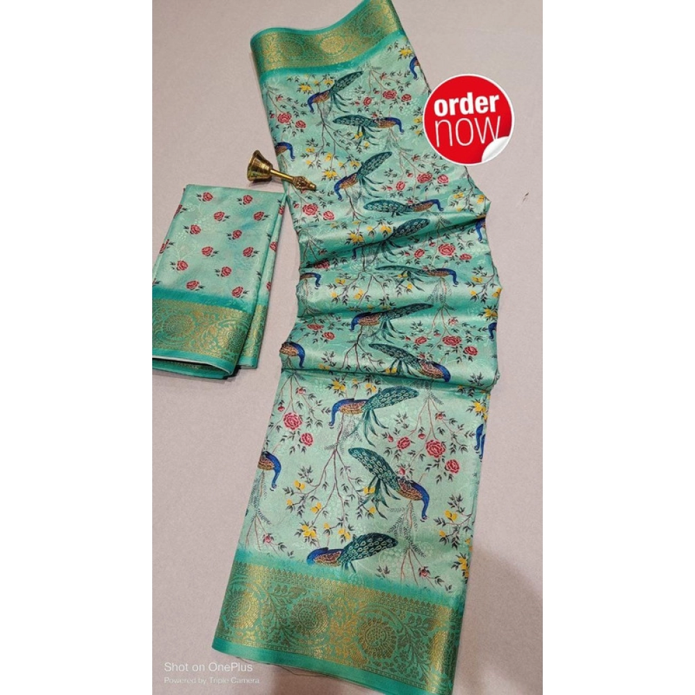 Women's Digital Dolla Silk Printed Saree With Unstitched Blouse 5.5Mtr (Pista Green) Women's Digital Dolla Silk Printed Saree With Unstitched Blouse 5.5Mtr (Pista Green)