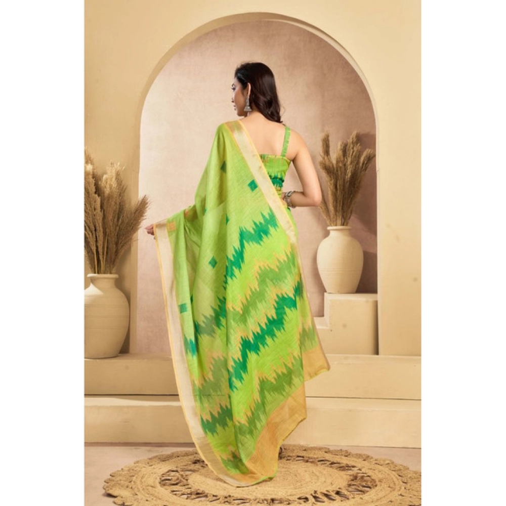 Women's Linen Cotton Printed Ready To Wear Saree With Unstitched Blouse 5.5 Mtr (Lime) Women's Linen Cotton Printed Ready To Wear Saree With Unstitched Blouse 5.5 Mtr (Lime)