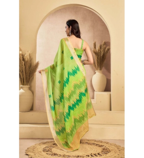 Women's Linen Cotton Printed Ready To Wear Saree With Unstitched Blouse 5.5 Mtr (Lime) Women's Linen Cotton Printed Ready To Wear Saree With Unstitched Blouse 5.5 Mtr (Lime)