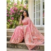 Women's Linen Cotton Printed Saree With Unstitched Blouse 5.5Mtr (Pink) Women's Linen Cotton Printed Saree With Unstitched Blouse 5.5Mtr (Pink)