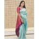 Women's Litchi silk Printed Saree With Unstitched Blouse (Blue)