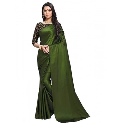Women's Satin Solid Saree With Unstitched Blouse 5.5Mtr (Mehandi)