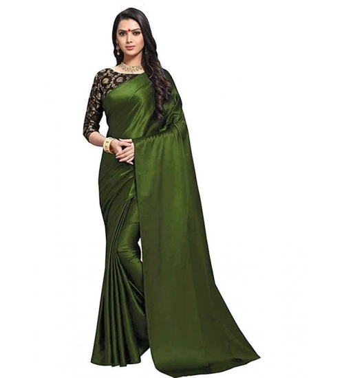 Women's Satin Solid Saree With Unstitched Blouse 5.5Mtr (Mehandi)