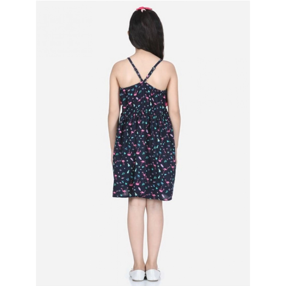 Girl's Rayon Flamingo Print Sleeveless Dress (Black) Girl's Rayon Flamingo Print Sleeveless Dress (Black)