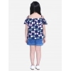 Girl's Rayon Solid Cold Shoulder Top with Shorts (Navy Blue)