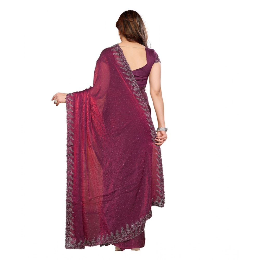 Women's Georgette Printed Saree With Unstitched Blouse 5.5Mtr (Purple)