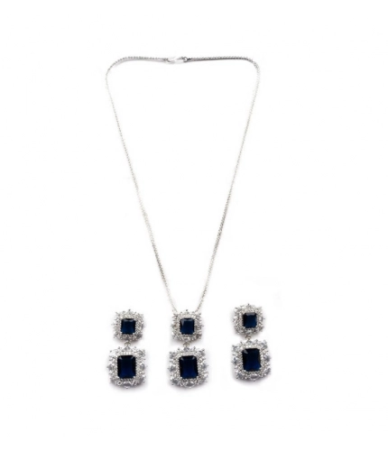 Women's Brass Silver Plated Pendant Set (Blue)