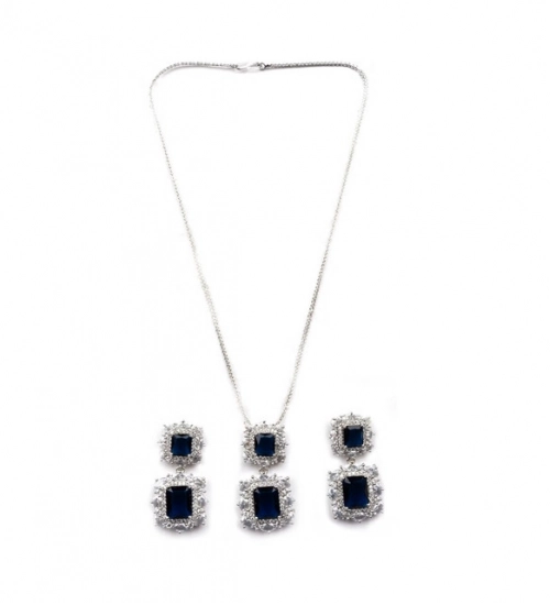 Women's Brass Silver Plated Pendant Set (Blue) Women's Brass Silver Plated Pendant Set (Blue)