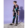 Women's Satin Colour Block Long Sleeves Co-Ord Set (Multicolor)