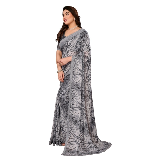 Women's Georgette Printed Saree With Unstitched Blouse 5.5Mtr (Grey)